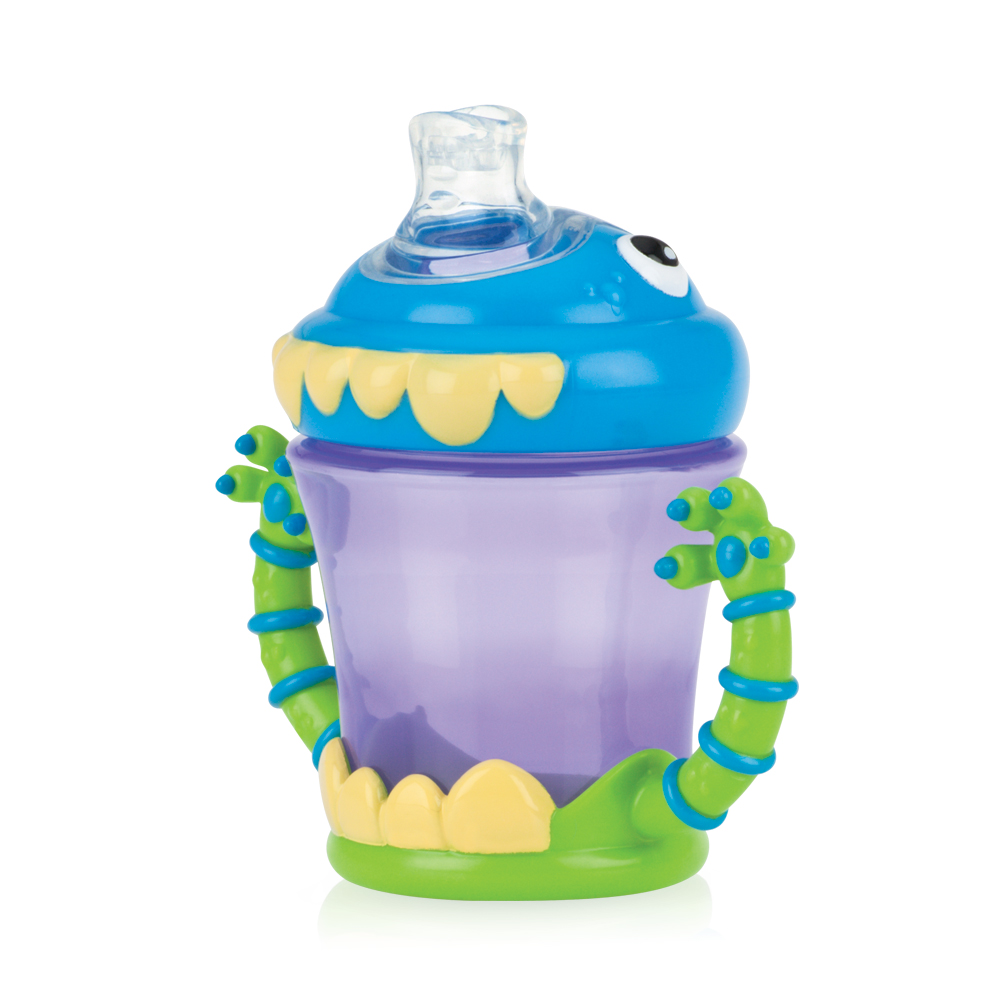 pahar nuby imonster stop picatura cu manere, 210ml 6+