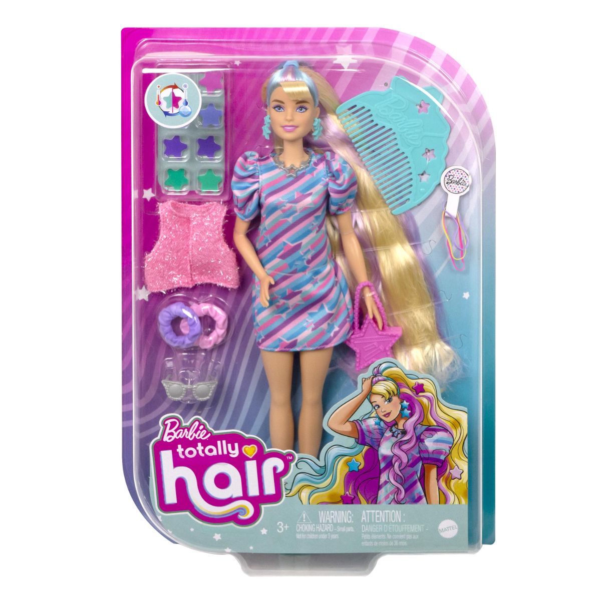 Papusa Barbie cu par lung si accesorii, Totally Hair Stars Accesorii imagine noua responsabilitatesociala.ro