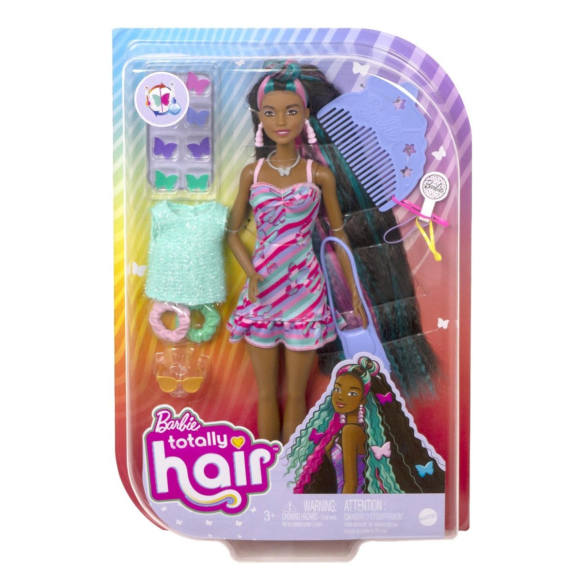 Papusa Barbie cu par lung si accesorii fluturasi, Totally Hair Hearts accesorii imagine 2022 protejamcopilaria.ro