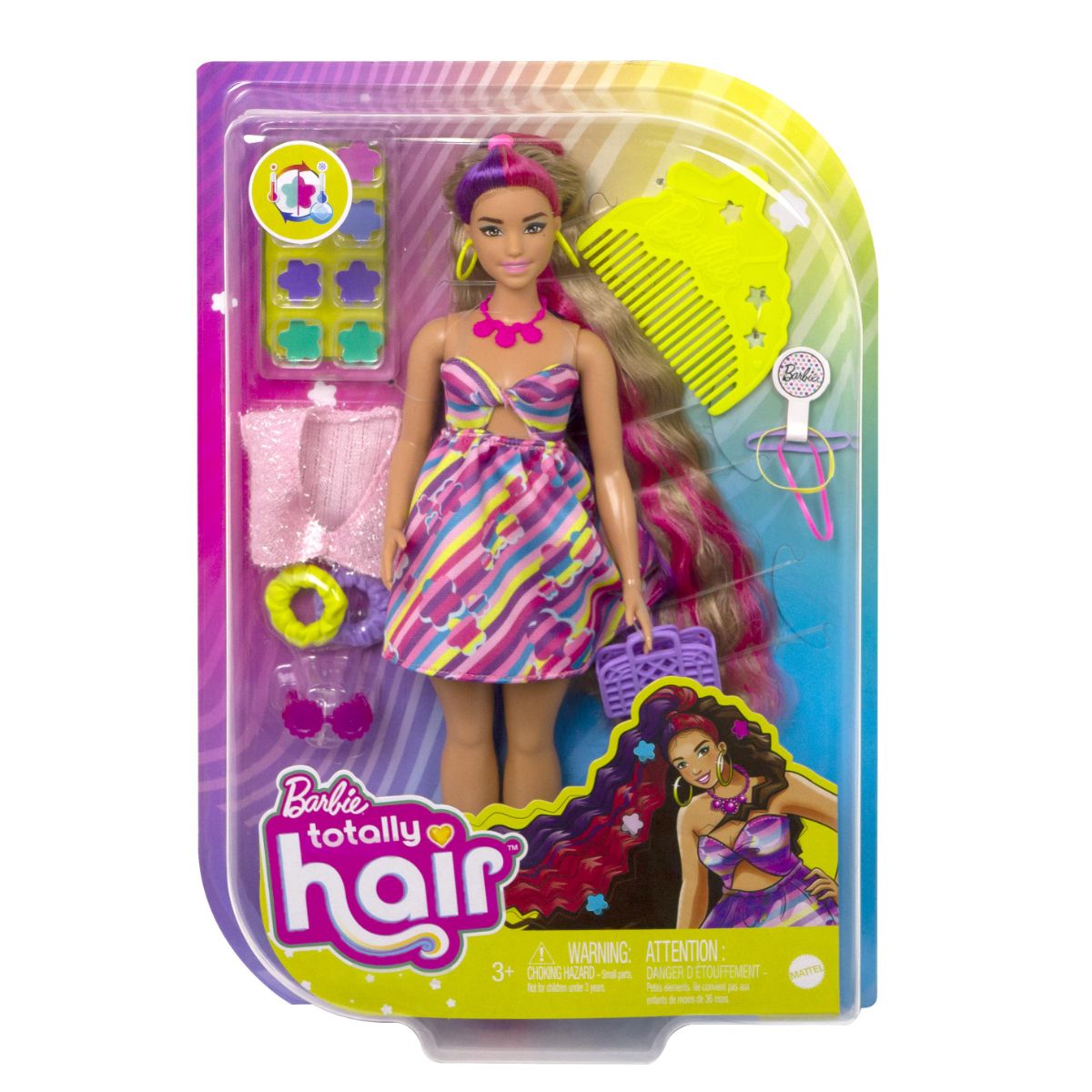 Papusa Barbie cu par lung si accesorii, Totally Hair Flowers
