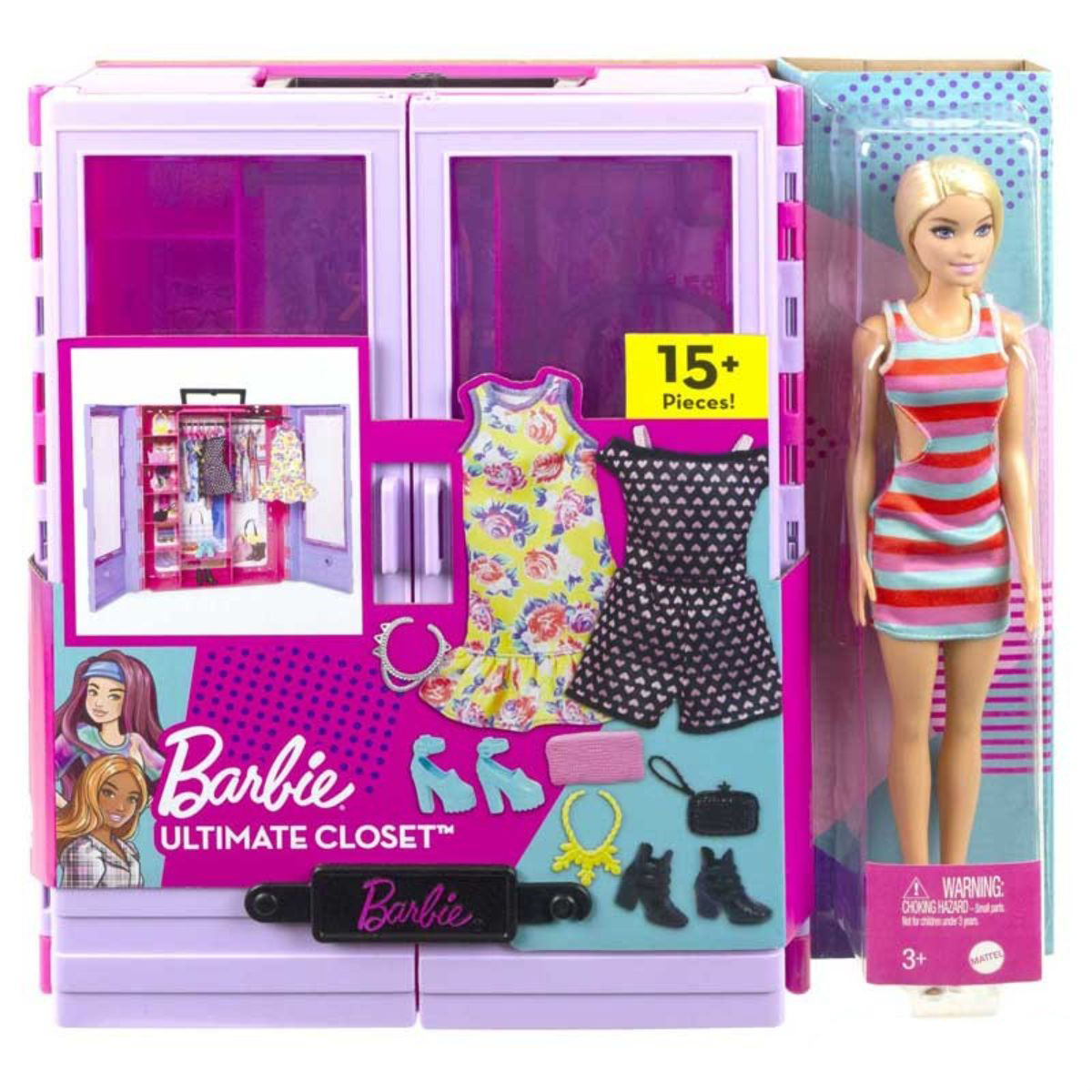 Set Papusa Barbie cu dulap, haine si accesorii Accesorii imagine noua responsabilitatesociala.ro