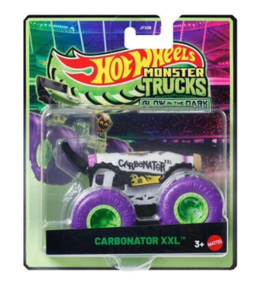 Masina Hot Wheels, Monster Truck, Glow In The Dark, Carbonator XXL, 1:64, JFX17
