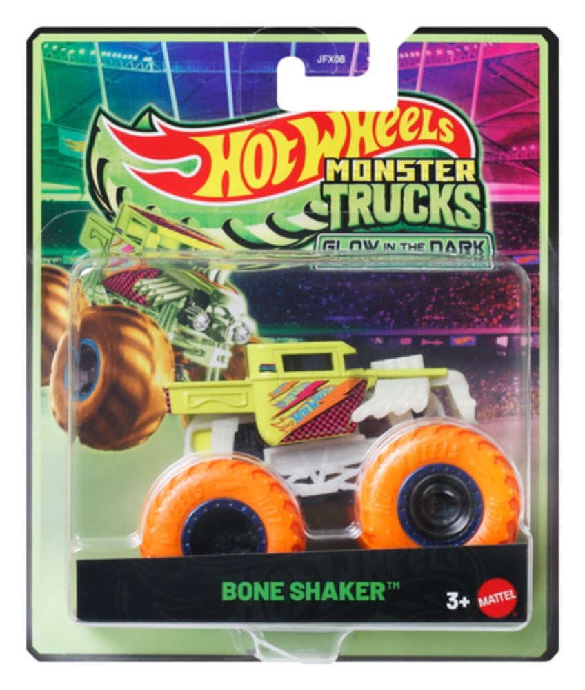 Masina Hot Wheels, Monster Truck, Glow In The Dark, Bone Shaker, 1:64, JFX11