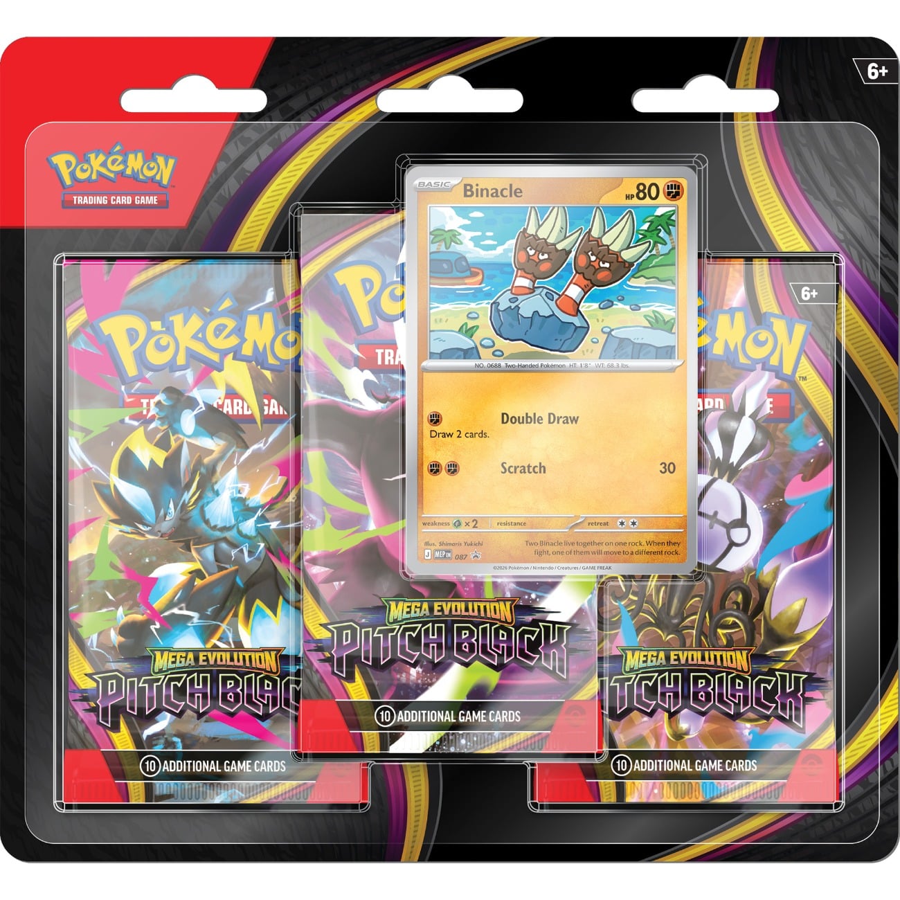 Set 3 pachete de carti, Pokemon TCG, Mega Evolution, Pitch Black, Blister, Binacle