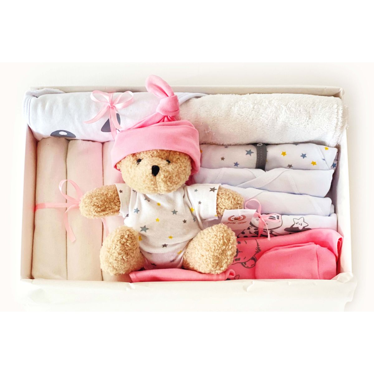 Set cadou bebelusi, Baby Gift, Premium Star Pink cu 20 de produse Baby Gift