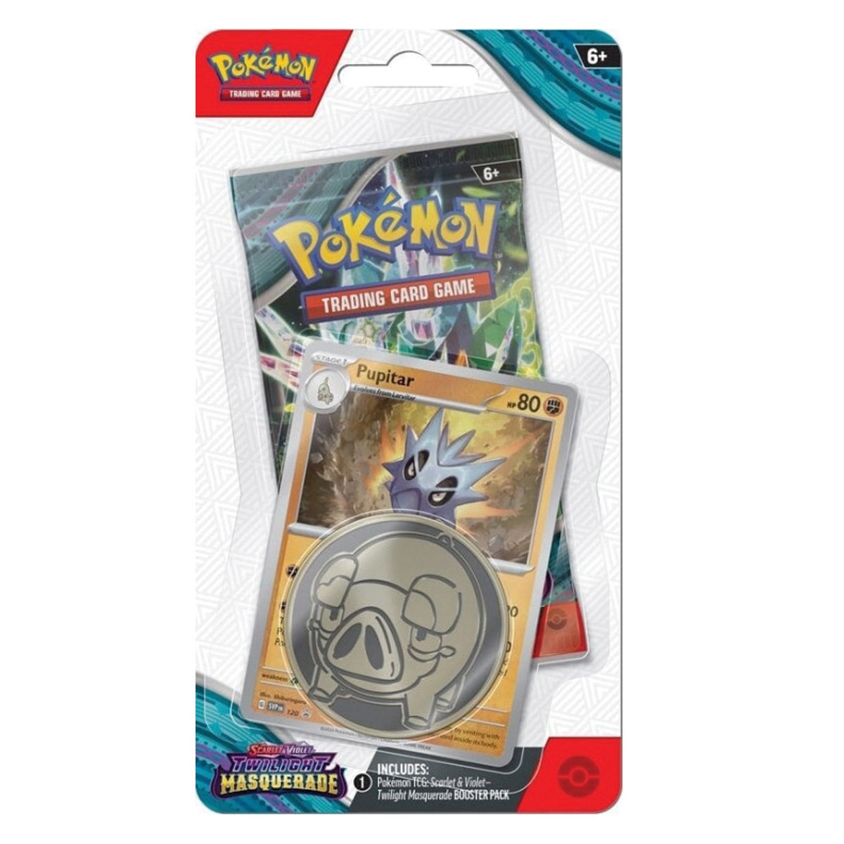 Set 10 cartonase, moneda metalica si cod virtual, Pokemon TCG, Booster SV06