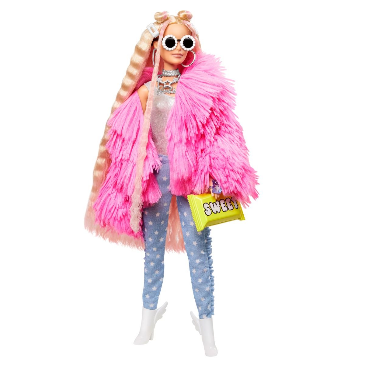 Papusa Barbie, Extra Style, Fluffy Pink Jacket, 30 cm Barbie
