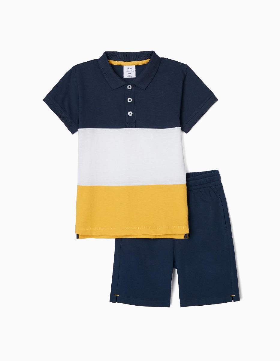 Tricou Polo Albastru 8 Set tricou polo si pantaloni scurti, Zippy, tricolor