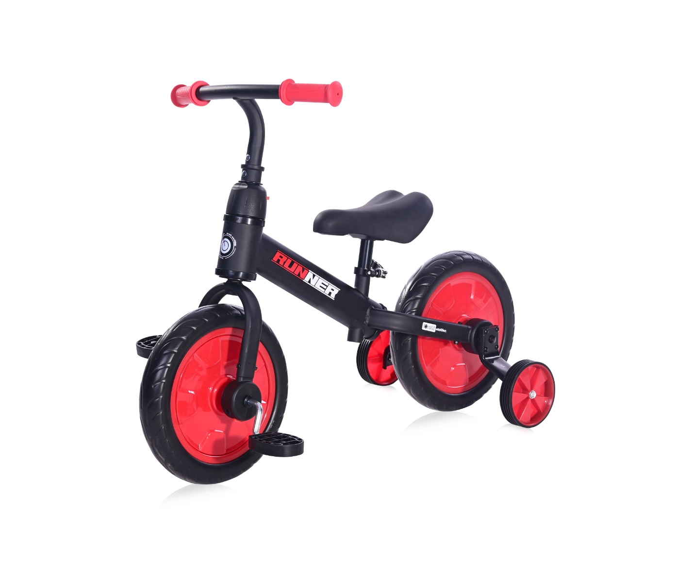 Bicicleta de echilibru, 2 in 1, cu pedale si roti auxiliare, Lorelli Runner, Black Red Biciclete copii imagine 2022