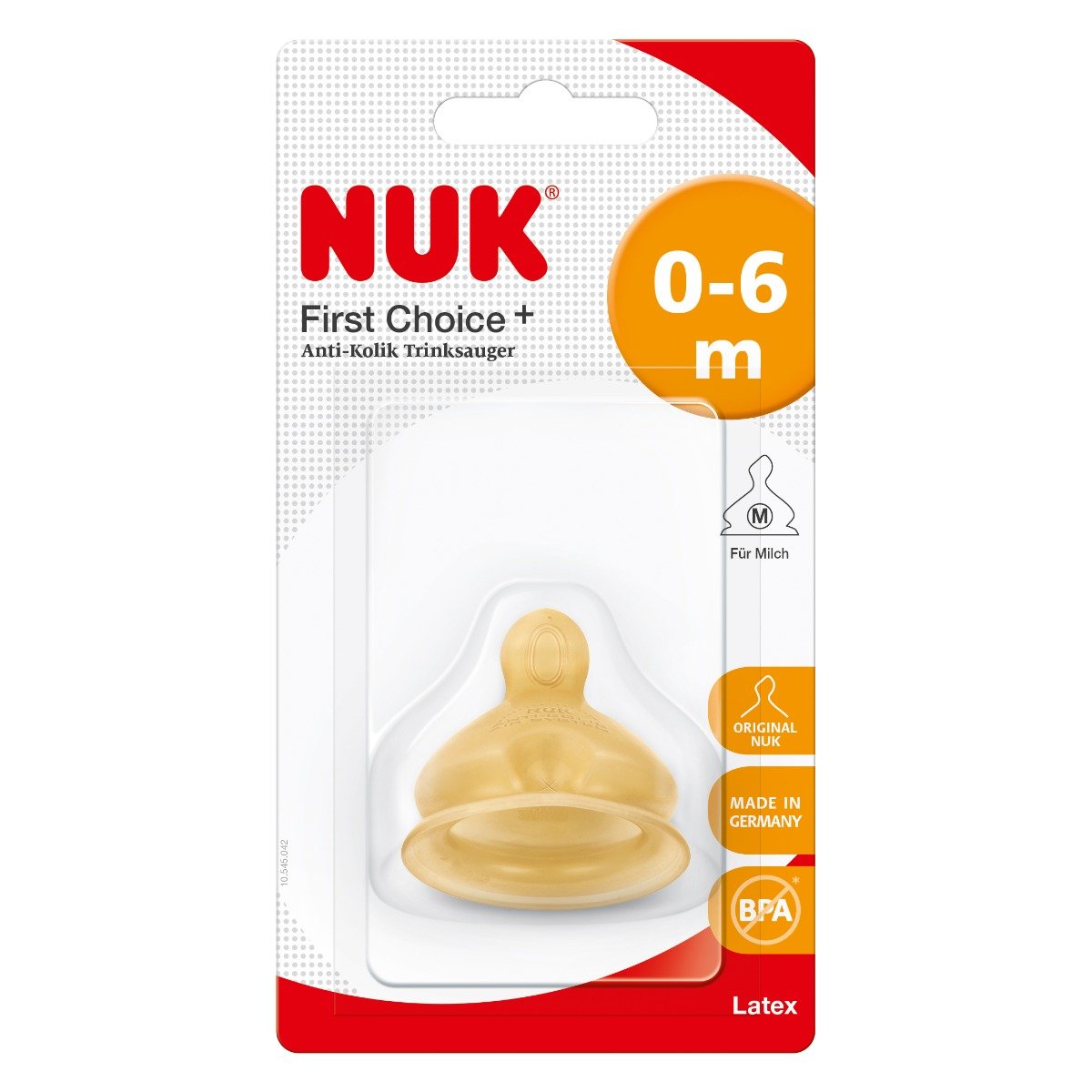 Tetina latex marime 1, nuk, orificiu mediu, 0-6 luni