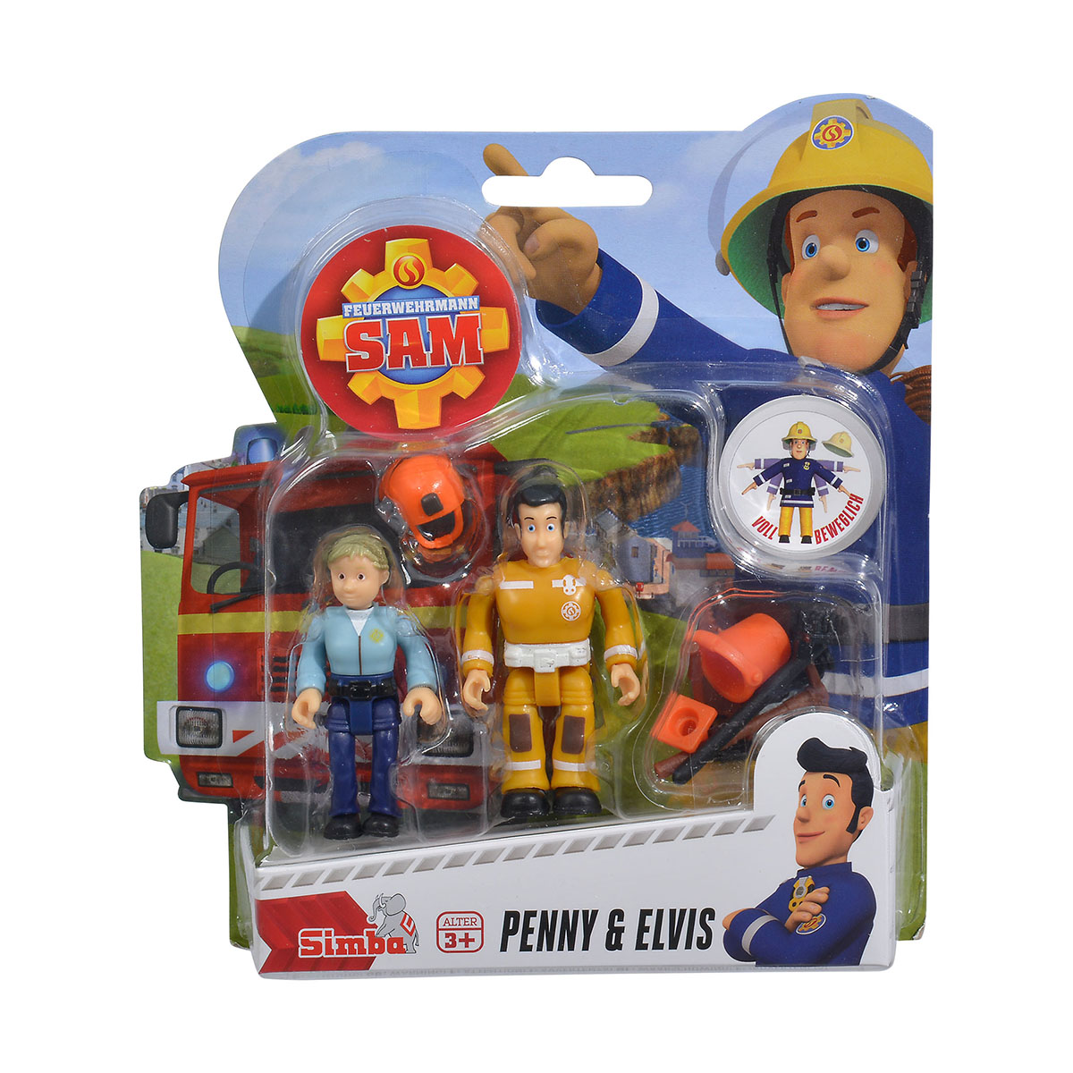 Set 2 figurine articulate Pompierul Sam, Penny si Elvis, 7.5 cm