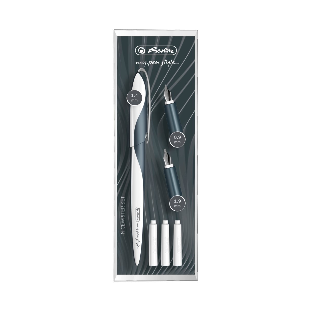 Stilou pentru caligrafie cu 3 penite herlitz my pen style, gri