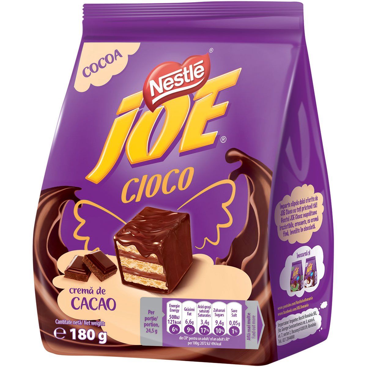Napolitane gluzarate in ciocolata cu crema de cacao Joe, 180 g imagine
