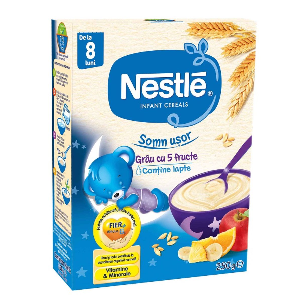 Cereale Nestle, Somn usor, Grau cu 5 fructe, De la 3 la 8 luni, 250 g