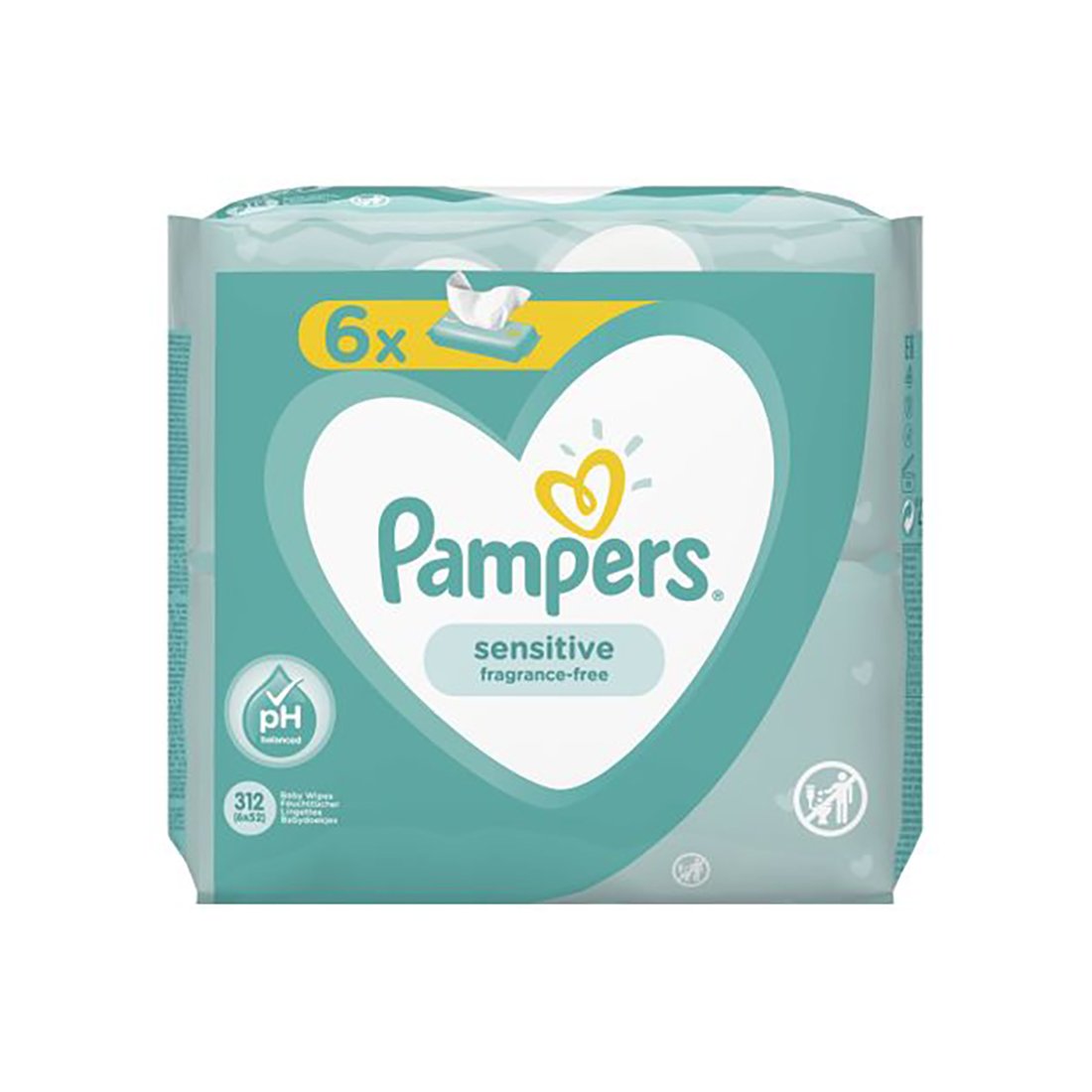 Servetele umede pampers sensitive, 6 pachete x 52 buc.