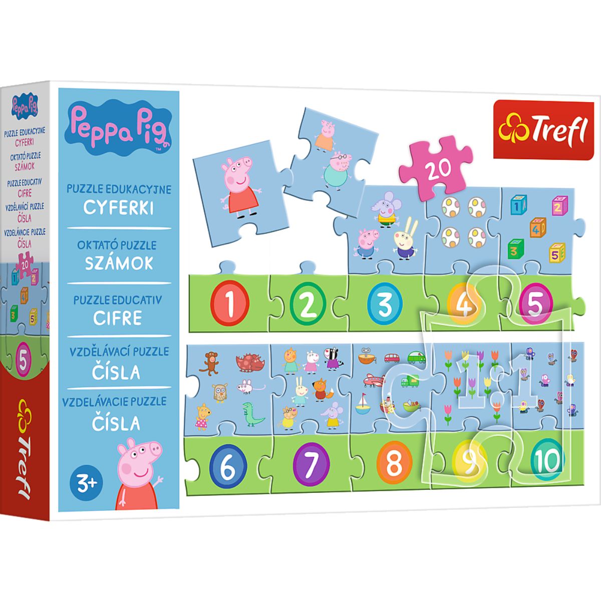 Puzzle educational 20 piese, Trefl, Numerele cu Peppa Pig educațional imagine 2022 protejamcopilaria.ro