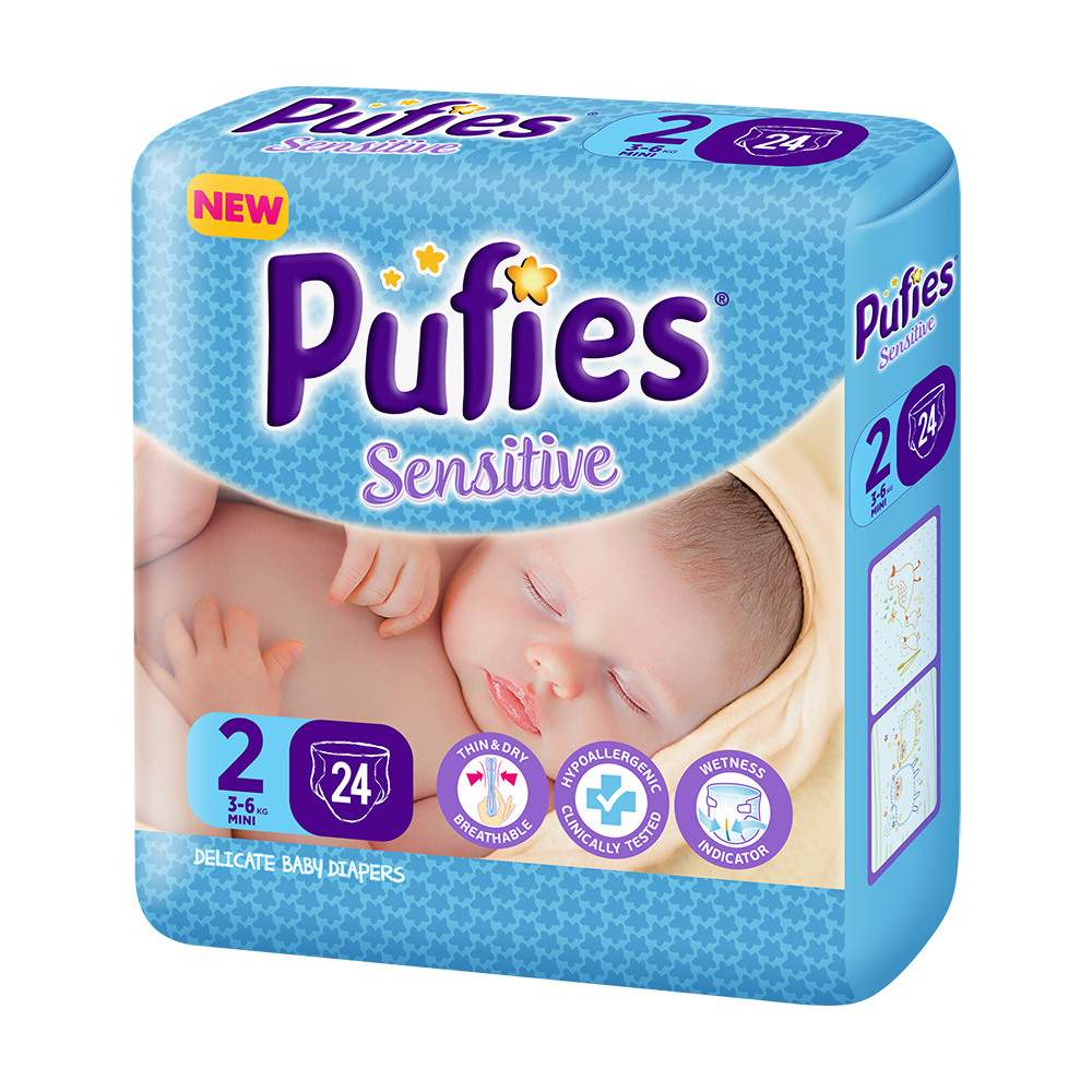 Scutece Pufies Sensitive Mini small pack, 24 buc, 3-6 kg