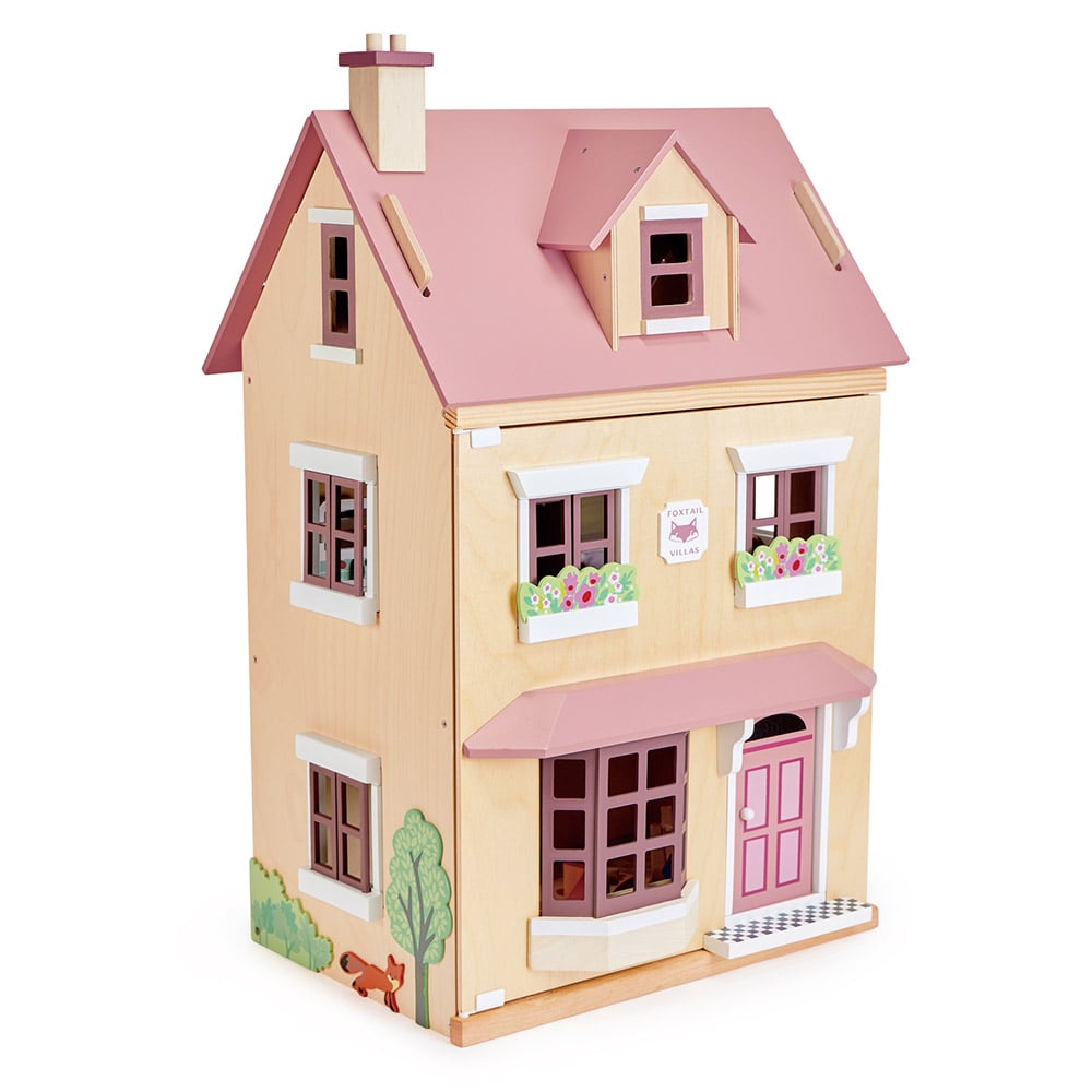 Casuta urbana de papusi, din lemn premium, Tender Leaf Toys, Foxtail Villa, 12 componente de mobila