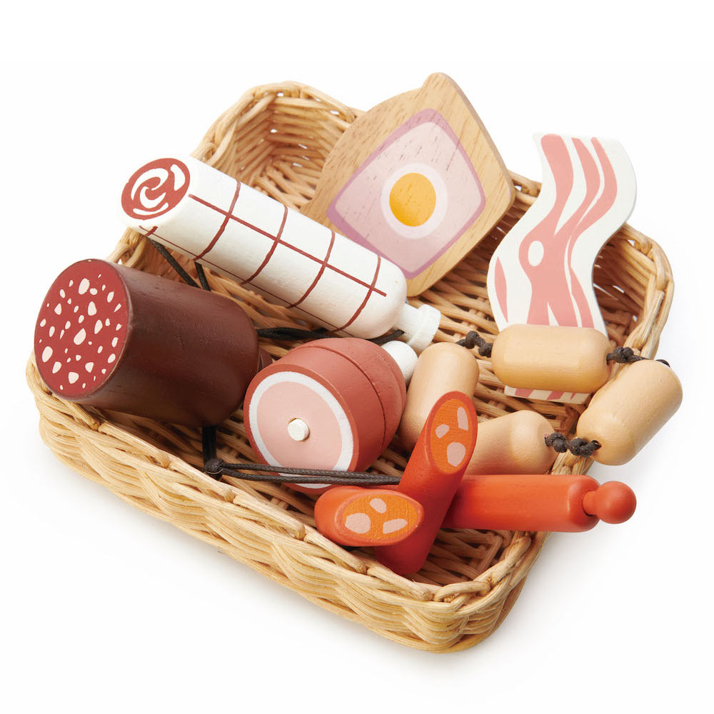 Cos cu carne din lemn, Tender Leaf Toys, 7 piese - Cumpar-online.ro