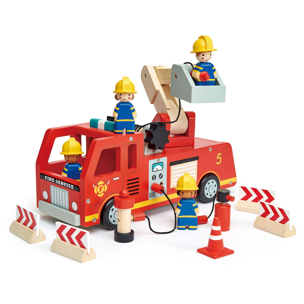 Masina de pompieri din lemn, Tender Leaf Toys, 14 piese