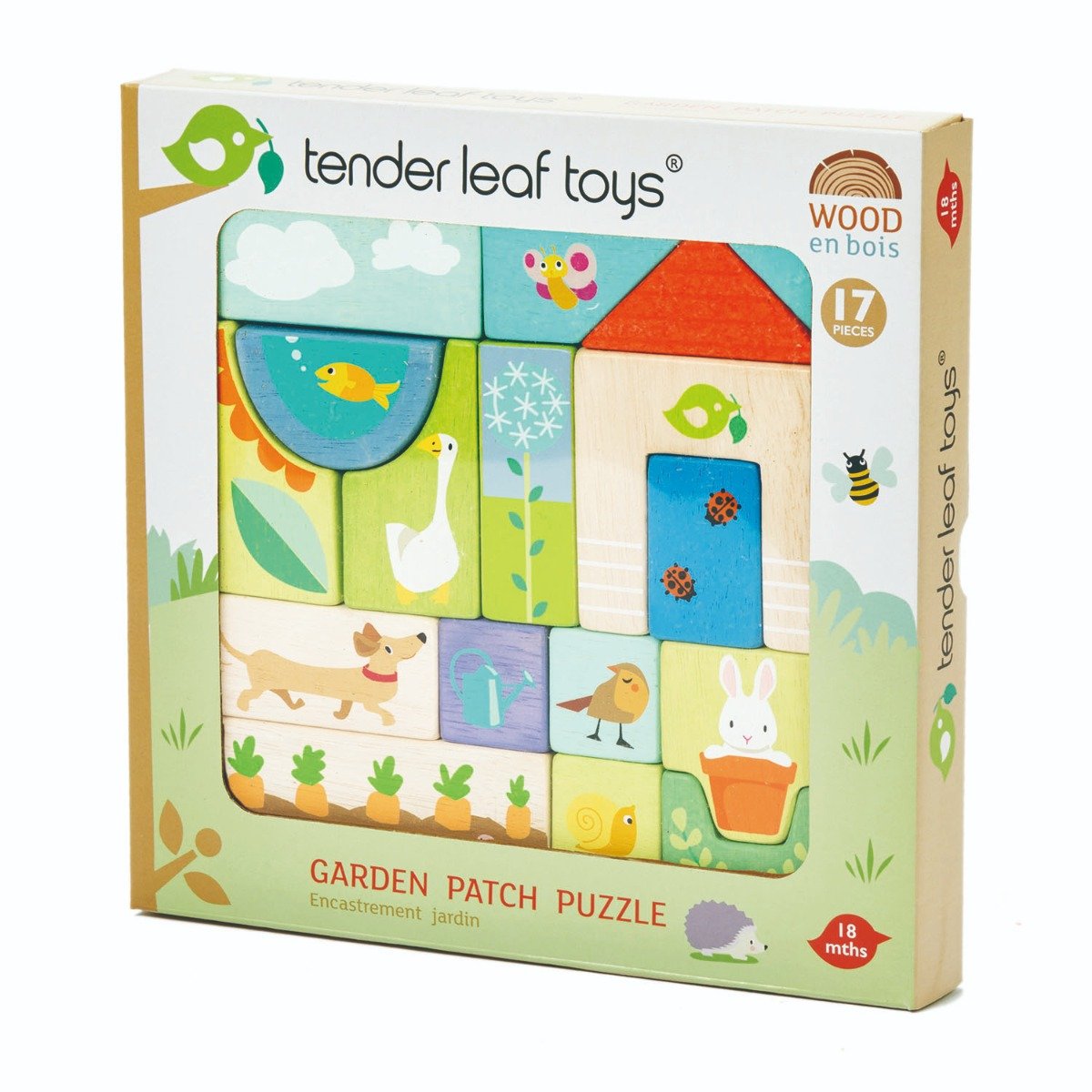 Puzzle educativ din lemn, Tender Leaf Toys, ilustratii din gradina, 17 piese din imagine 2022