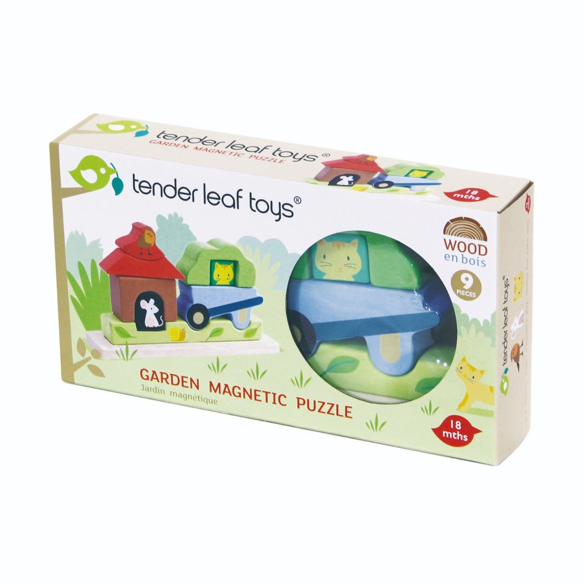 Puzzle 3D magnetic din lemn, Tender Leaf Toys, gradina, 9 piese din imagine noua responsabilitatesociala.ro