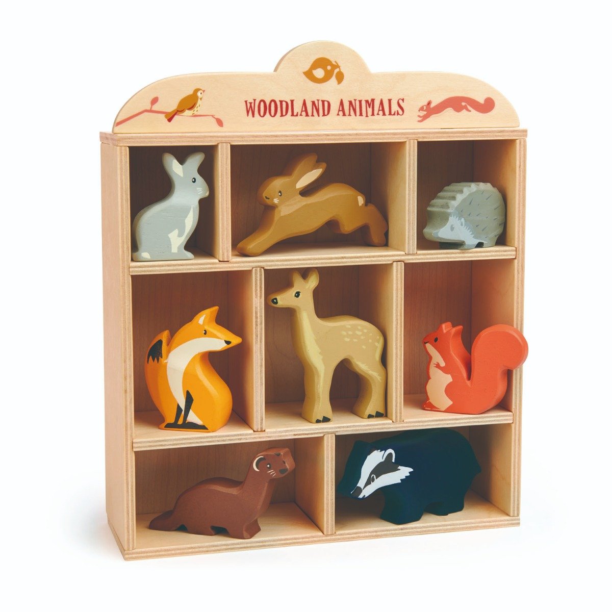 Animalutele padurii pe raft din lemn, Tender Leaf Toys, 8 piese Animalutele imagine 2022