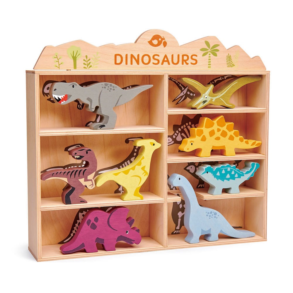 Set figurine fin lemn, Tender Leaf Toys, Dinozauri pe raft, 8 piese Dinozauri imagine 2022