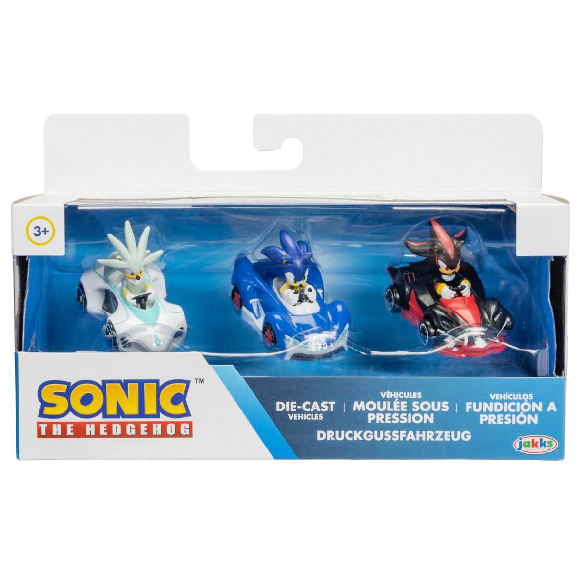 Set 3 figurine cu vehicule din metal, Sonic The Hedgehog, 1:64