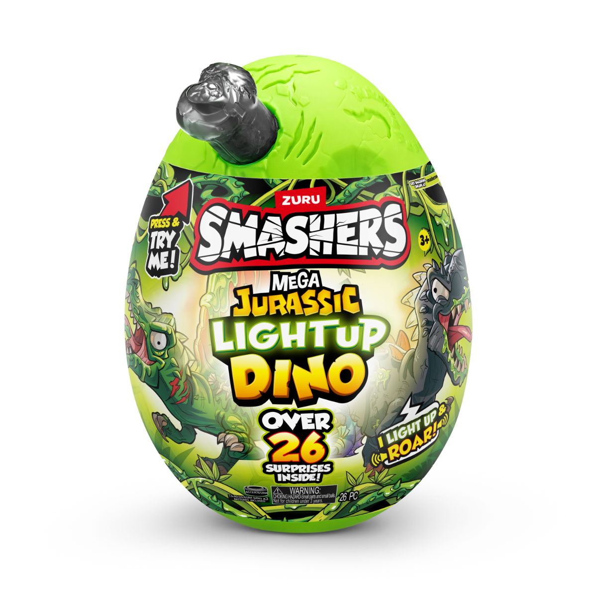 Figurina dinozaur in ou, Smashers, Mega Dino Jurassic Light-Up, Gri, S1