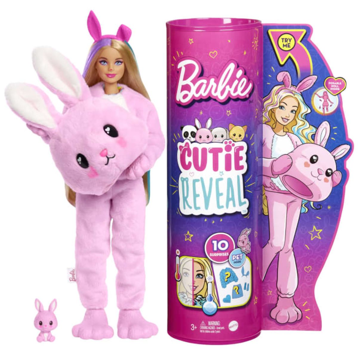 Papusa Barbie Cutie Reveal in costum de Iepuras, cu 10 surprize Barbie