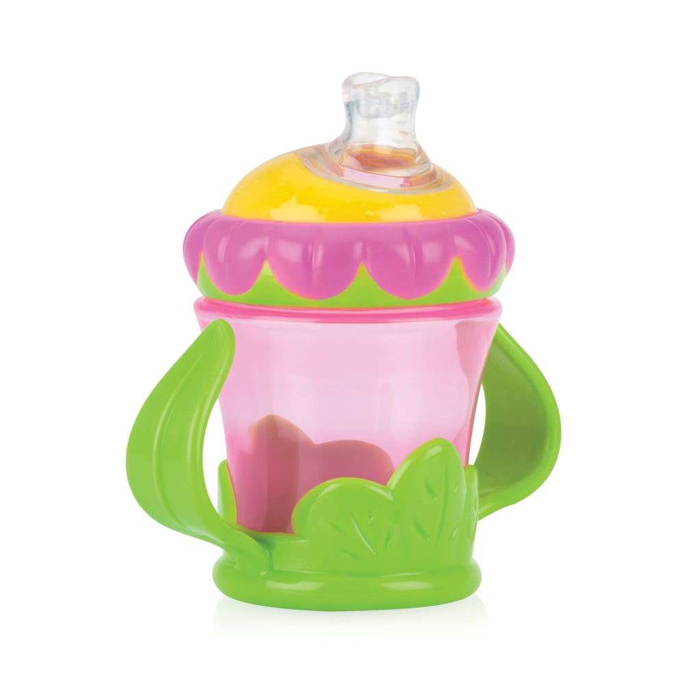 pahar nuby flower child stop picatura cu manere, 210ml 6+