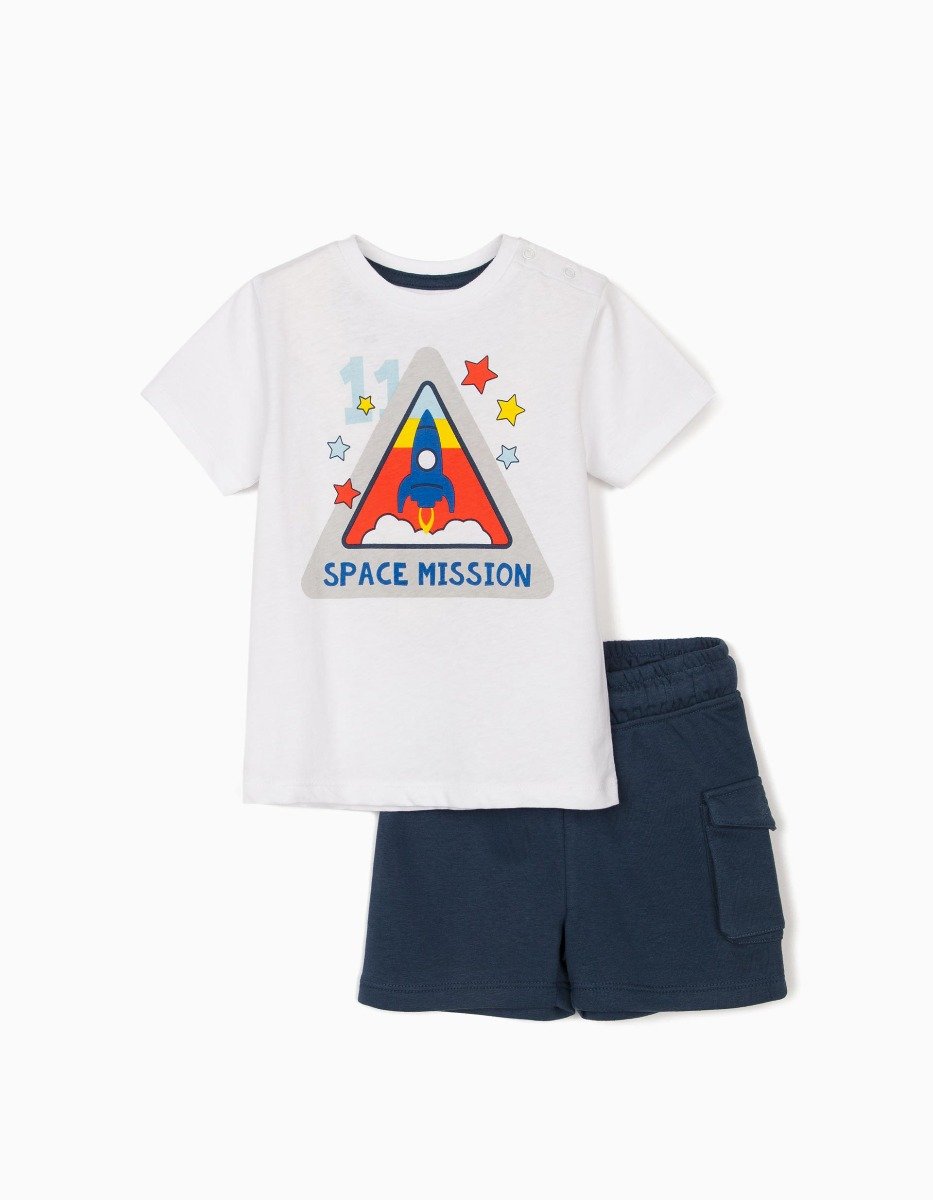 Set tricou cu maneca scurta si pantaloni scurti Zippy Space Mission noriel.ro imagine 2022
