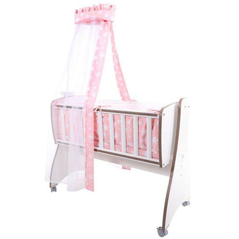 Set lenjerie pat 7 piese bumbac ranforce lorelli pentru pat balansoar first dreams, pink stars