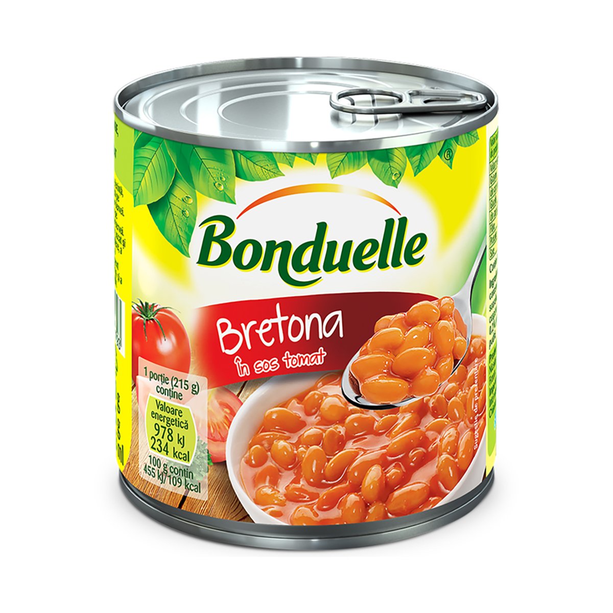 Fasole alba boabe in sos tomat, bonduelle bretona, cutie, 425 ml