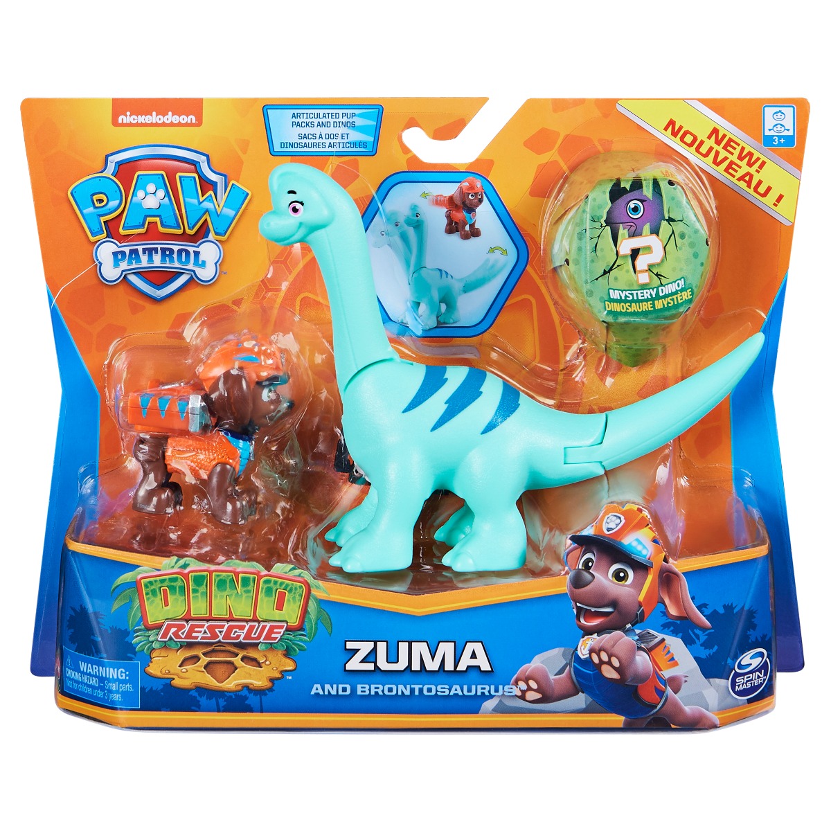 Set 2 figurine Paw Patrol Dino Rescue, Zuma and Brontosaurus, 20129716