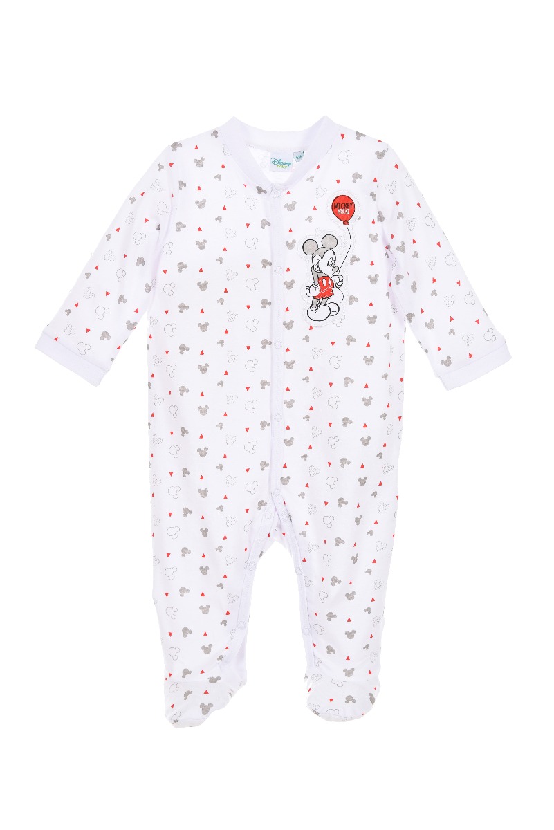 Salopeta bebe cu imprimeu disney mickey mouse, alb