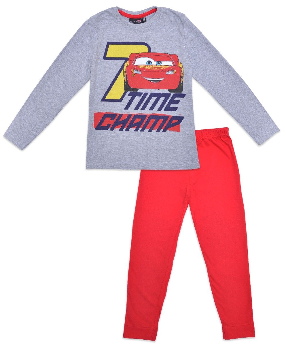 Pijama de baieti cu imprimeu Cars, Time Champ, Gri/Rosu