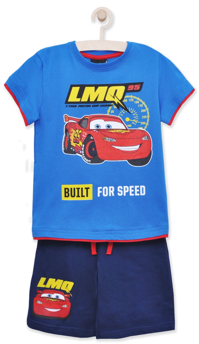 Set tricou cu maneca scurta si pantaloni Disney Cars, Albastru