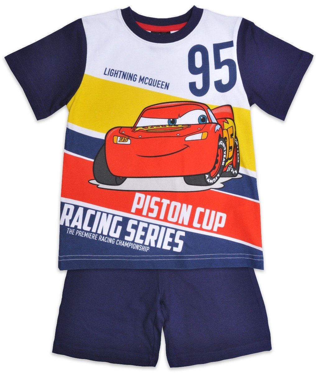 Pijama cu maneca scurta si imprimeu disney cars, albastru