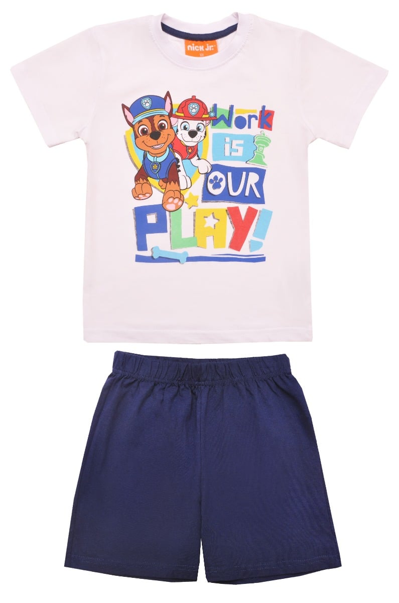 Pijama cu maneca scurta si imprimeu paw patrol, albastru