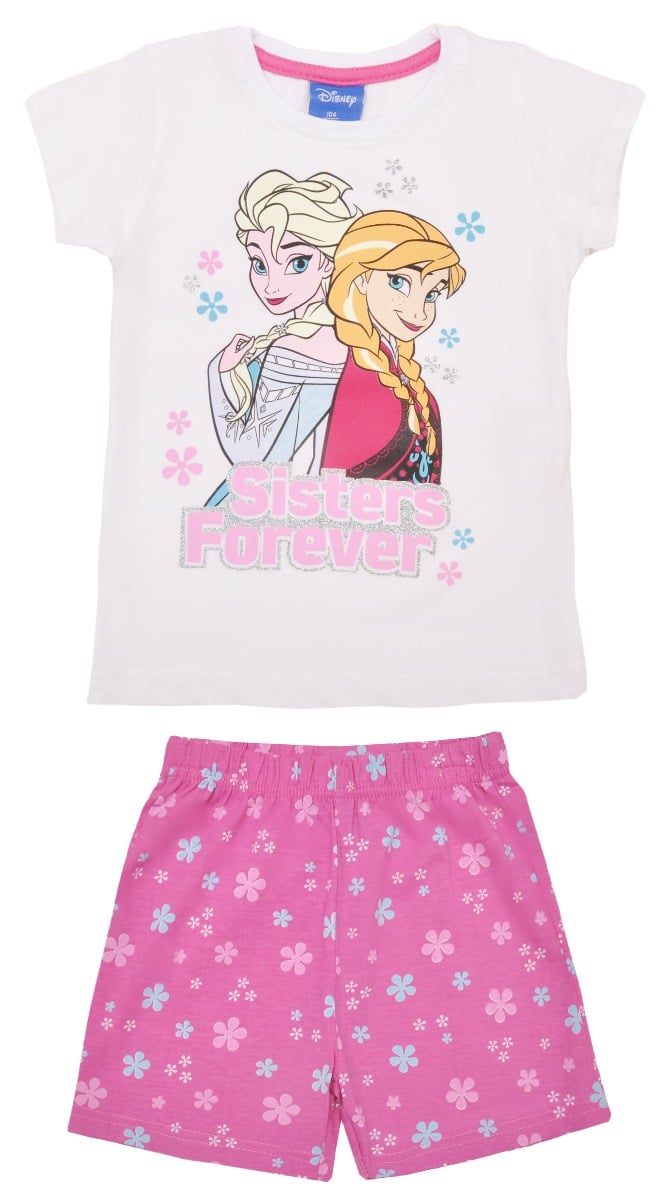 Pijama cu maneca scurta si imprimeu Disney Frozen, Roz imagine
