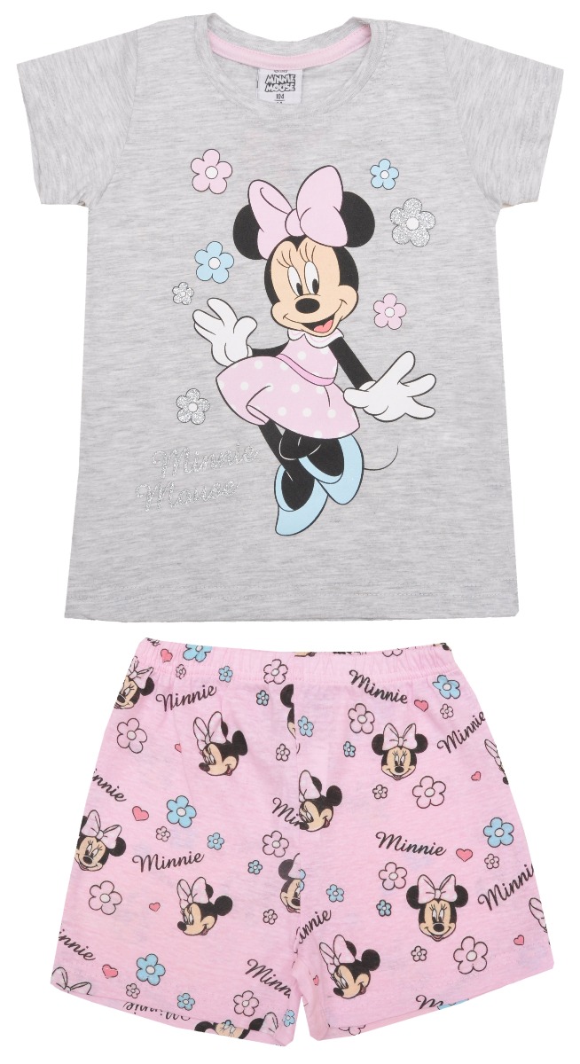 Pijama cu maneca scurta si imprimeu Disney Minnie Mouse, Roz