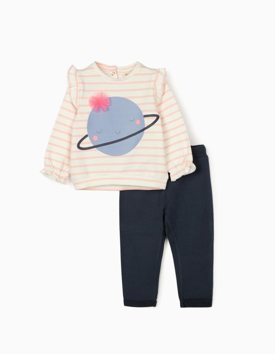 Set tricou cu maneca lunga si pantaloni sport Zippy Cute Saturn