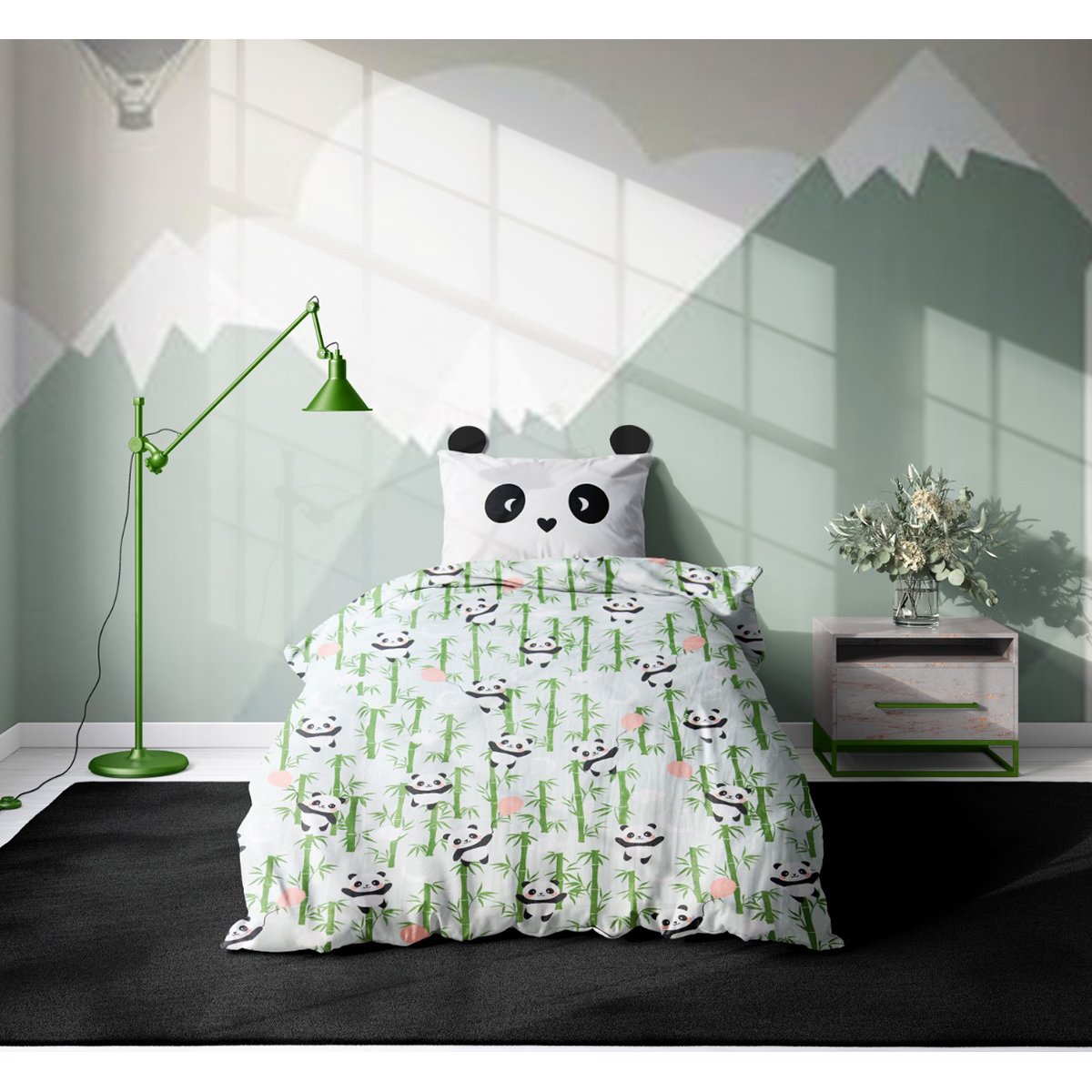 Set 3 piese lenjerie pat copii Viada Panda, 150 x 200 cm noriel.ro