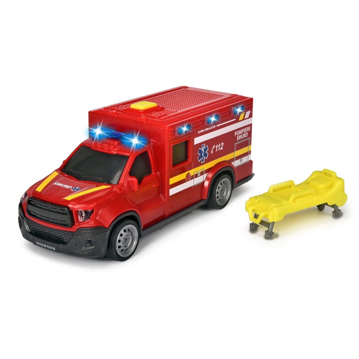 Masinuta de ambulanta Pompierii Smurd Dickie Toys, 1:32 Dickie Toys imagine noua responsabilitatesociala.ro