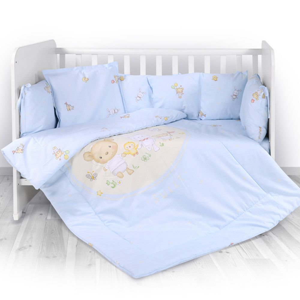 Set lenjerie pat 8 piese bumbac ranforce lorelli, bear party blue
