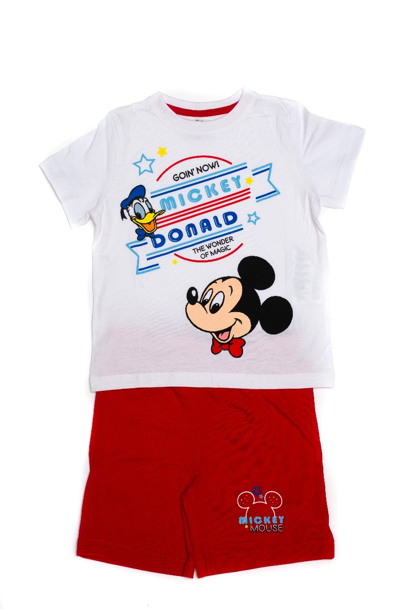 Pijama cu imprimeu frontal Disney Mickey, Donald, Rosu