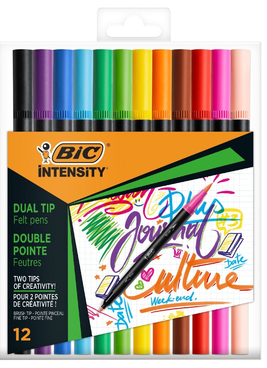 Set 12 markere de colorat cu dublu varf, Bic, Intensity