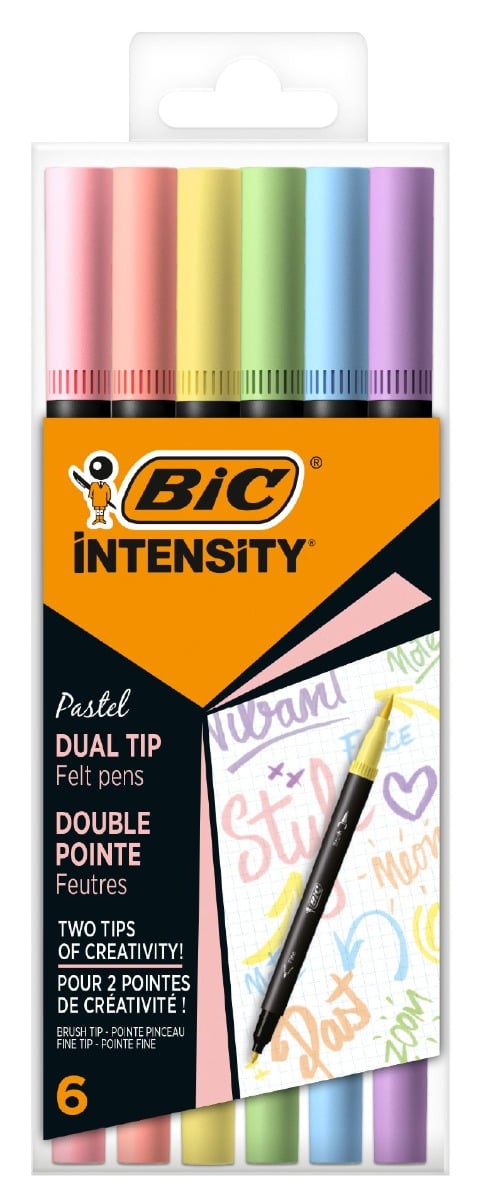 Markere de colorat cu dublu varf Intensity, Bic, Pastel, 6 buc